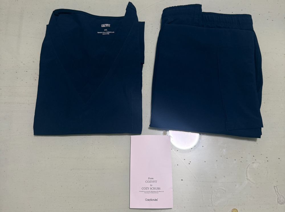 COZYFIT Cozy Scrubs 2 Pc Set 4XL Navy Blue V Neck Top Pants NWT Unisex